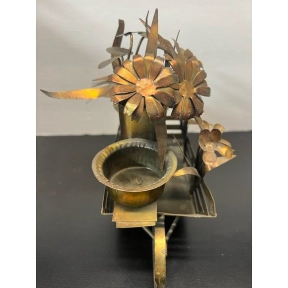 Vintage Tin Cart with Flowers Hand Made Metal Decor - Picture 3 of 8